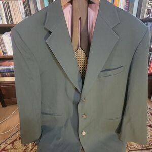 BACHRACH Men's 46R Blazer Jacket Sport Coat Dark Olive Green Wool Lined Acetate